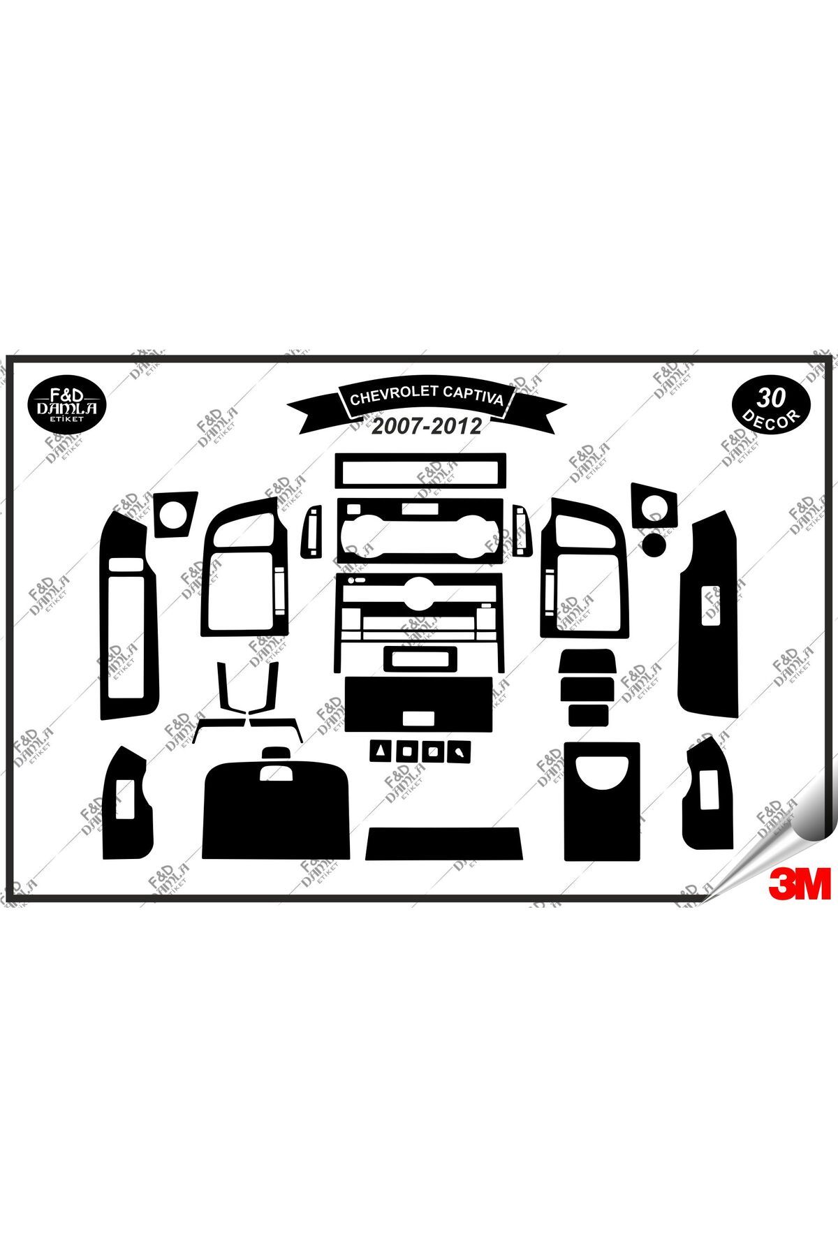 

Chavrolet Captiva 2007-2012 Torpido Konsol Trim Göğüs Maun Kaplama Set 30 Parça Siyah