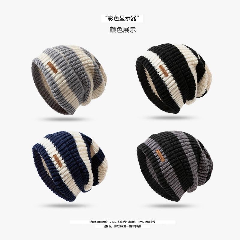 New winter women s striped letter print loose large head circumference woolen hat, warm versatile knitted beanie, unisex