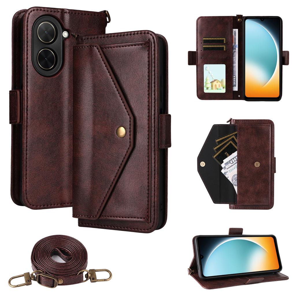 For Xiaomi Redmi A5 4G (171.7mm)/Poco C71 4G Leather Case Magnetic Closure Wallet Stand Phone Cover with Crossbody Strap