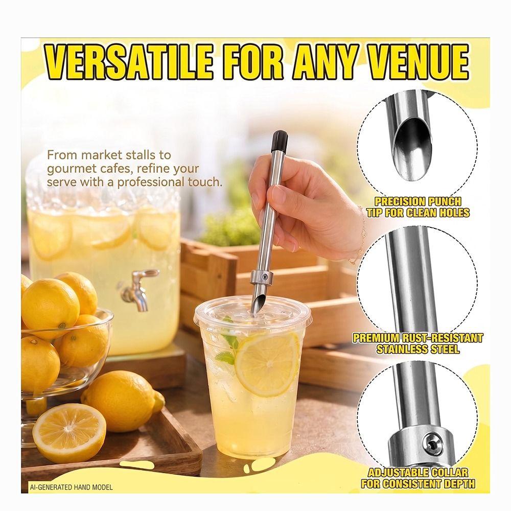 Stainless Steel Plastic Lid Hole Punch Reusable Straw Punch Tool Bubble Tea Cups
