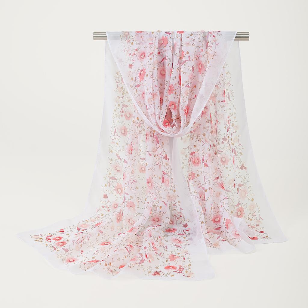 Nuova Sciarpa in Seta Chiffon Stampata a Rose Donna Stola Leggera Protezione Solare Estiva da Esterno Scaldacollo Lungo 150*50Cm