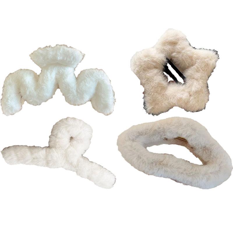 Set of 4/8 Autumn and Winter Short Plush Solid Color Hair Claws for Women Holiday Atmosphere Shark Clip Hair Accessories