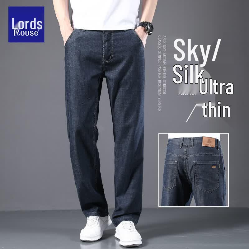 Luozi Men s Summer Ice Silk Straight-Leg Denim Casual Pants 34