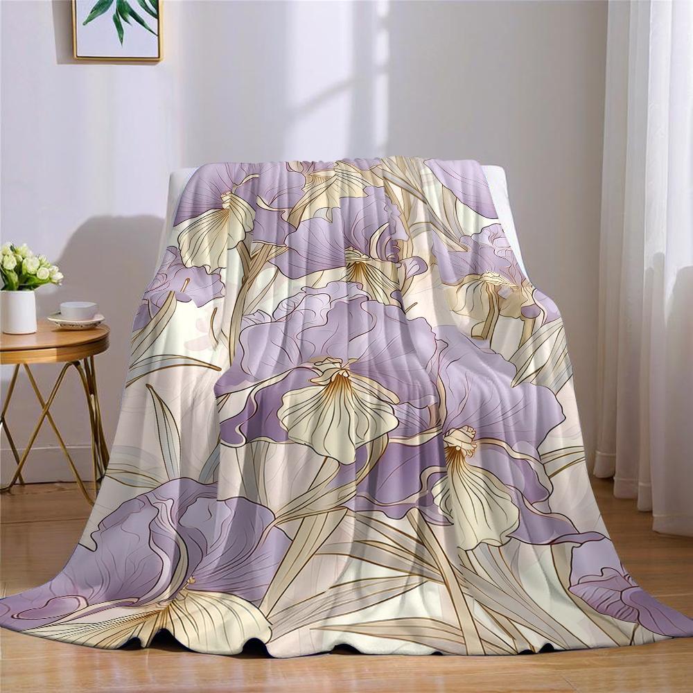 Lavender Iris Breeze Flannel Blanket Warm Soft Halloween Christmas Couch Warm Cozy Decorative Decor Gift for All Season