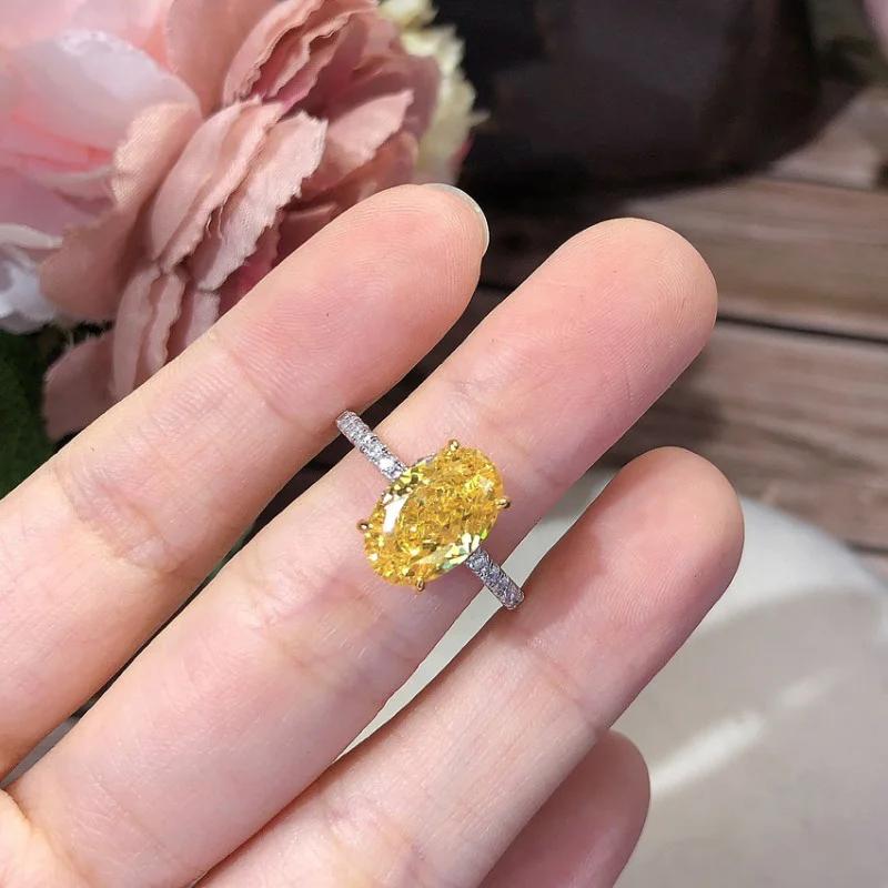 Yellow Gemstone Oval Engagement Ring Inlay Diamond Fine Rings for Women Luxury Exquisite Sparkling Fine Jewelry