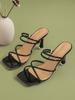 Fashionable Solid Color Square Toe Outerwear Cross Strap Breathable Back Mixed Strap Slim High-heeled Sandals for Women