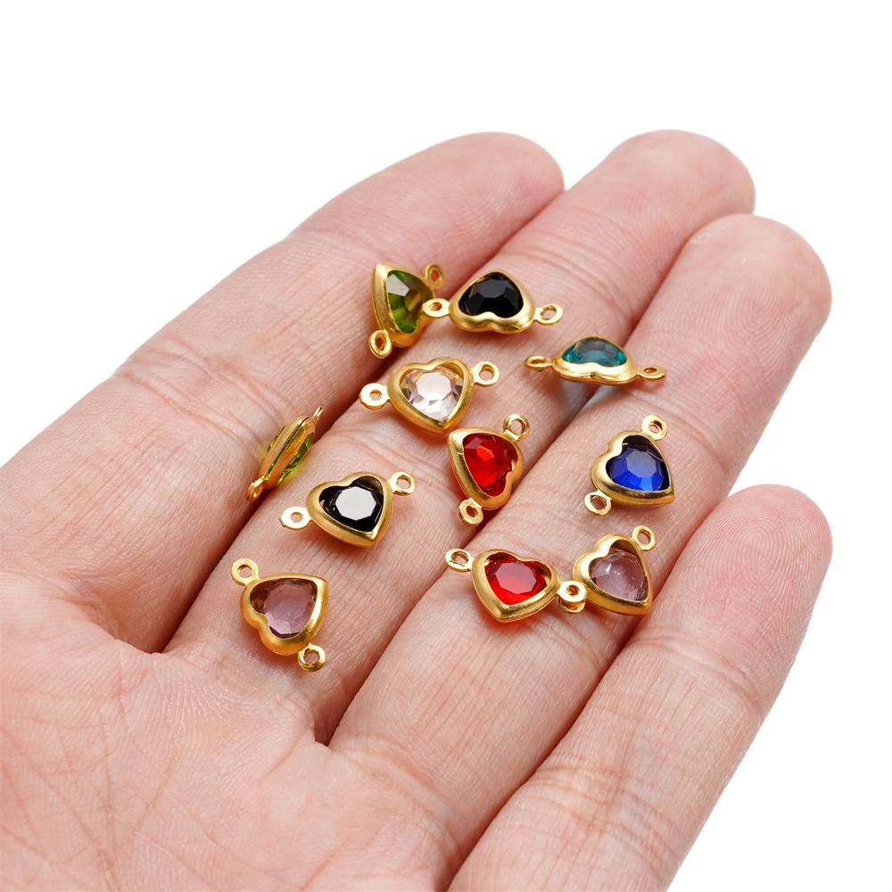 10pcs Stainless Steel Double Holes Heart with Crystal Rhinestones Bracelet Connectors for Necklace Pendants DIY Jewelry Making