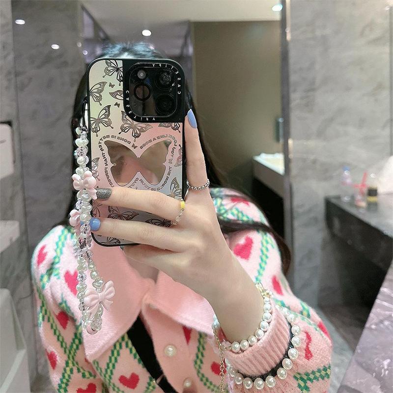 Simple Cute Kawaii Bowknot Beaded Phone Chain  Delicate Keychain For Women Girls Sweet Bag Decoration Accessories Gifts