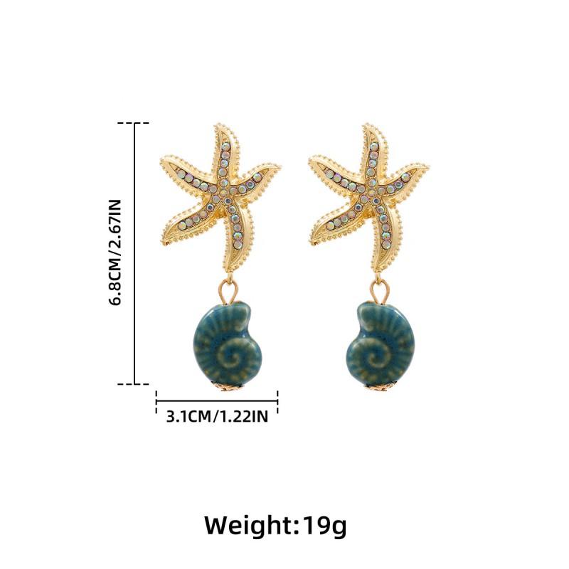 Beach Style Starfish Conch Shell Earrings Women Zinc Alloy Resin Fashion Statement Jewelry