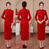 Red lace long bridal wedding cheongsam autumn new fashion improved young women red long-sleeved cheongsam