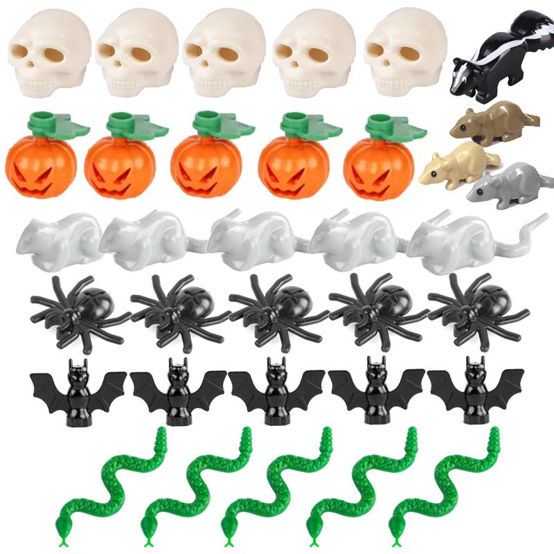 Halloween Scene Building Blocks MOC Cemetery Tombstone Mouse Pumpkin Car Vampire Throne Fireplace Bat Light Candle Toy Gift A040