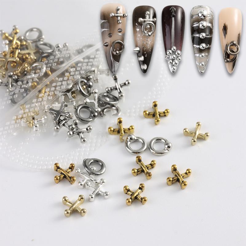 100Pcs 3D Punk Silver/White/Black/Gold Metal Parts Manicure Accessoire Nail Decoration Alloy Retro Circle Nails Art Charms
