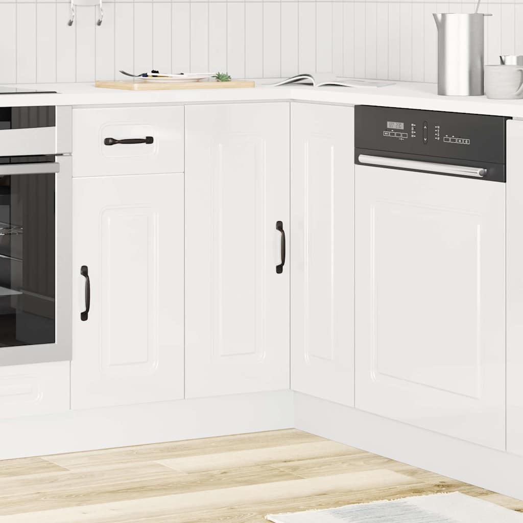 Kitchen Corner Base Cabinet Kalmar High Gloss White Particleboard