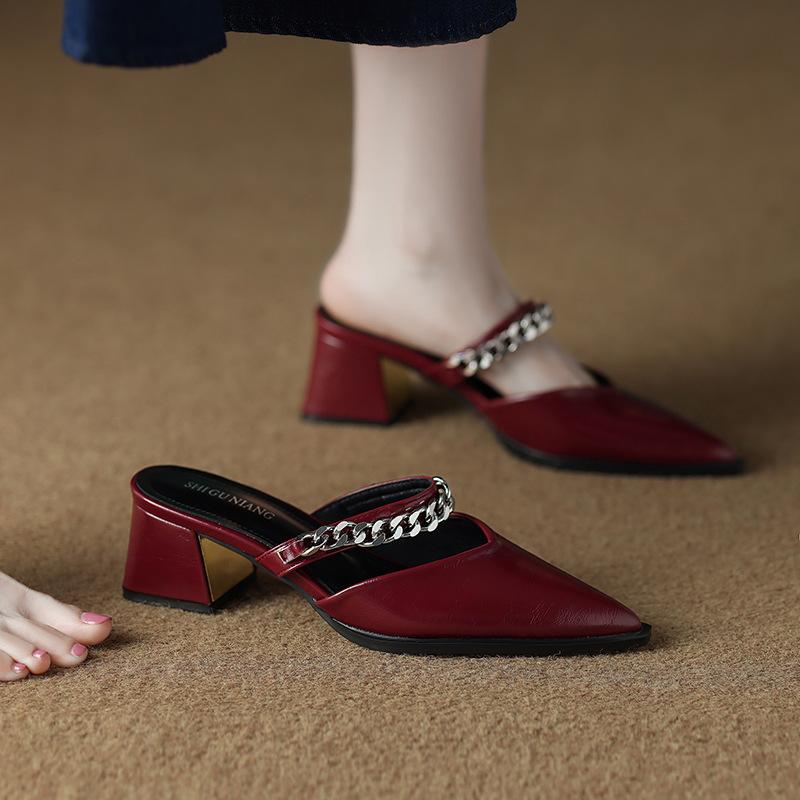 6001-5 Premium Baotou Half Slippers Women's Summer Wear Light Luxury Mary Jane Temperament Versatile Pointed Sandals