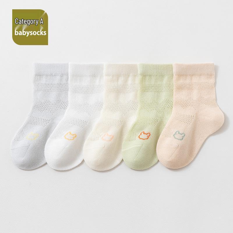 Summer Thin Cotton Baby Socks, Class A Newborn & Toddler Girls Cartoon Mesh with Loose Cuffs