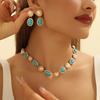 Fashionable and Versatile Inlaid with Turquoise Necklace and Earrings Retro Single-layer Fashion and Elegance Accessories