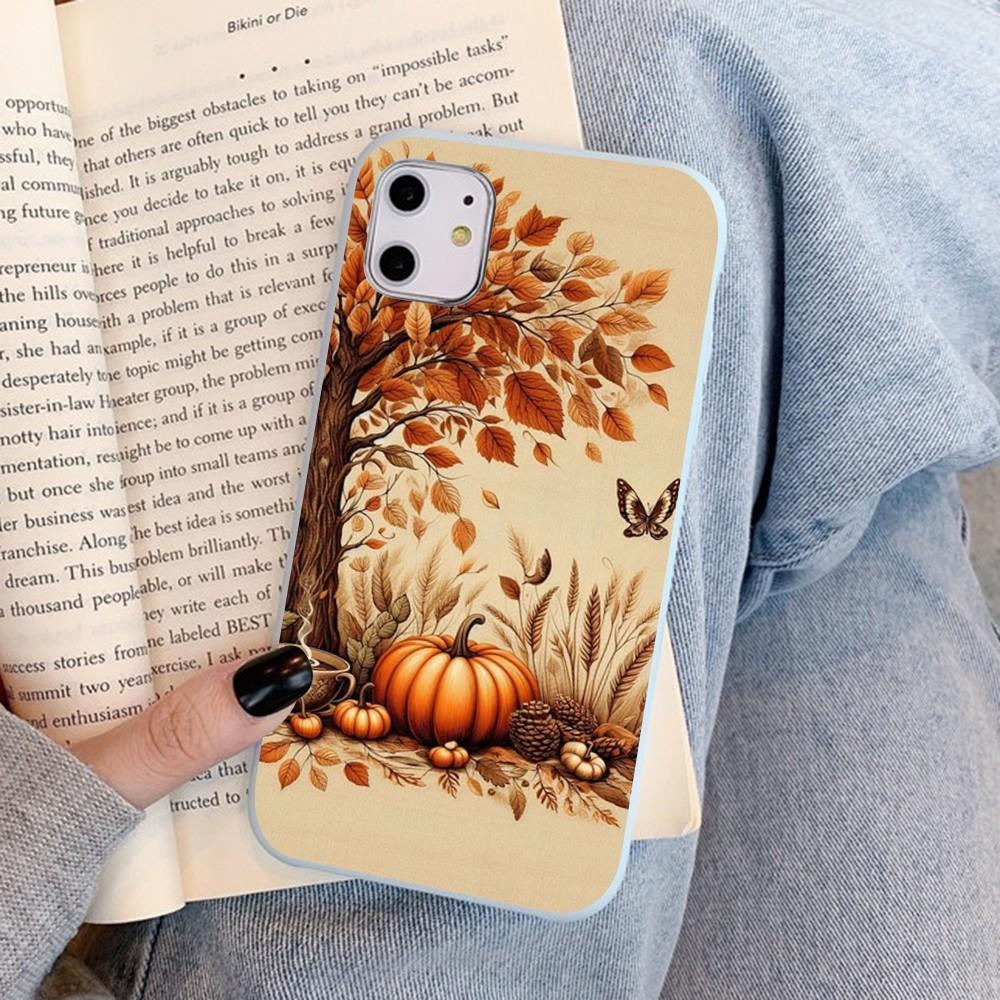 Pumpkin Happy Fall Autumn Phone Case For IPhone 14 11 12 13 Mini Pro Xs Max 8 7 6 6S Plus X XR Solid Candy Color Case