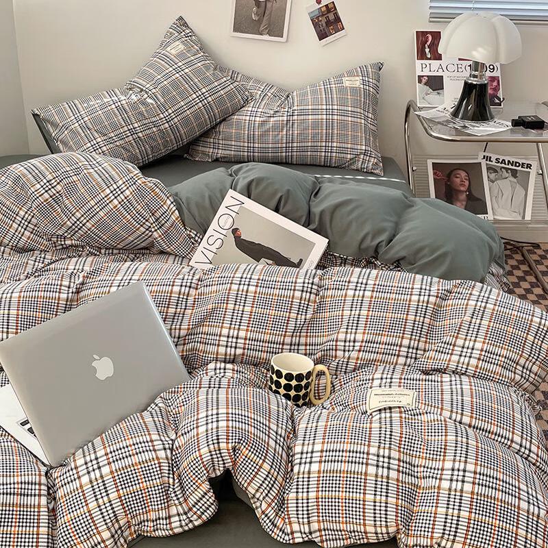 Lilang Japanese Washed Cotton Plaid Bedding Set