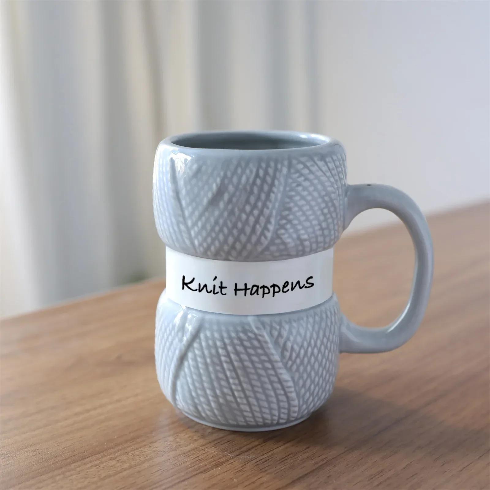 

Knit Style Ceramic Coffee Mug, Coffee Cup, Colorful Yarn Ball Mug, Tea Cup Gift, Summer and Winter Drinkware, Kitchenware 301-400ml серый