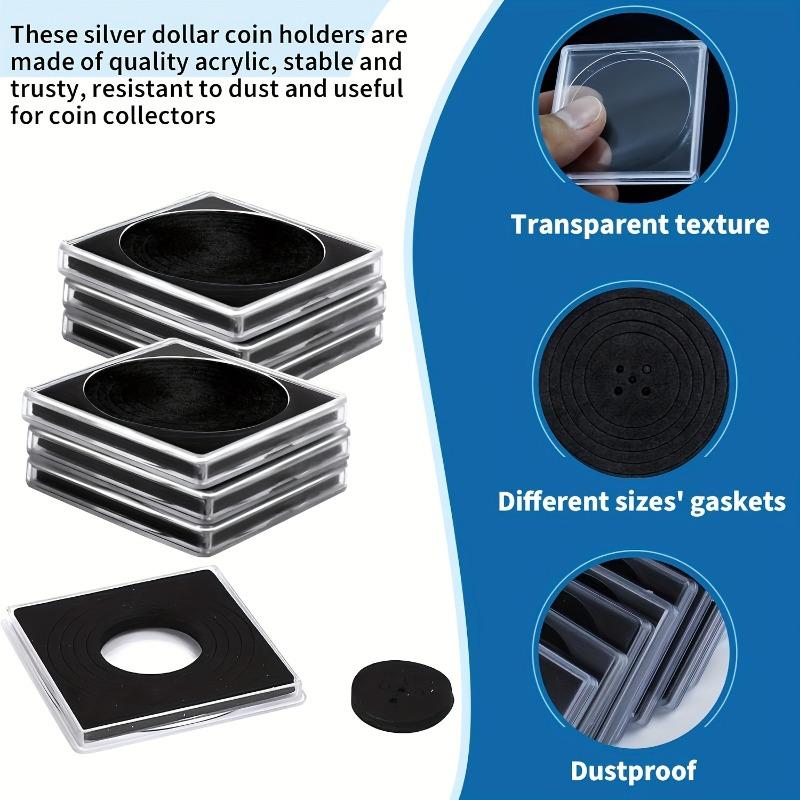 100pcs Coin Collection Case Set with Adjustable Foam Washers Acrylic Coin Holders for 20mm-40mm Coins Clips Display Storage Box