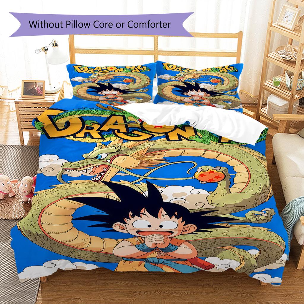 Povlečení se vzorem Son Goku, Sada přikrývky Potah na přikrývku Povlak na polštář Domácí dárek k narozeninám (1 * povlak na peřinu + 2 * povlak na polštář, bez jádra)