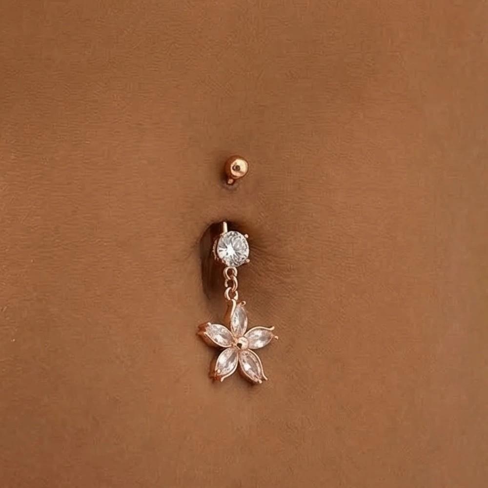 Dangled Design Apricot Blossom Navel Jewelry Zinc Zinc Alloy Flower Rhinestone Belly Ring  Women