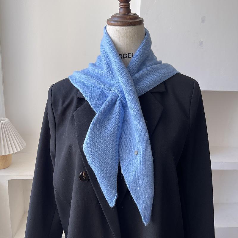 Korean Versatile Knitted Triangular Scarf Women Autumn Winter Wool Blend Solid Simple Small Shawl Female Stylish Woolen Wrap