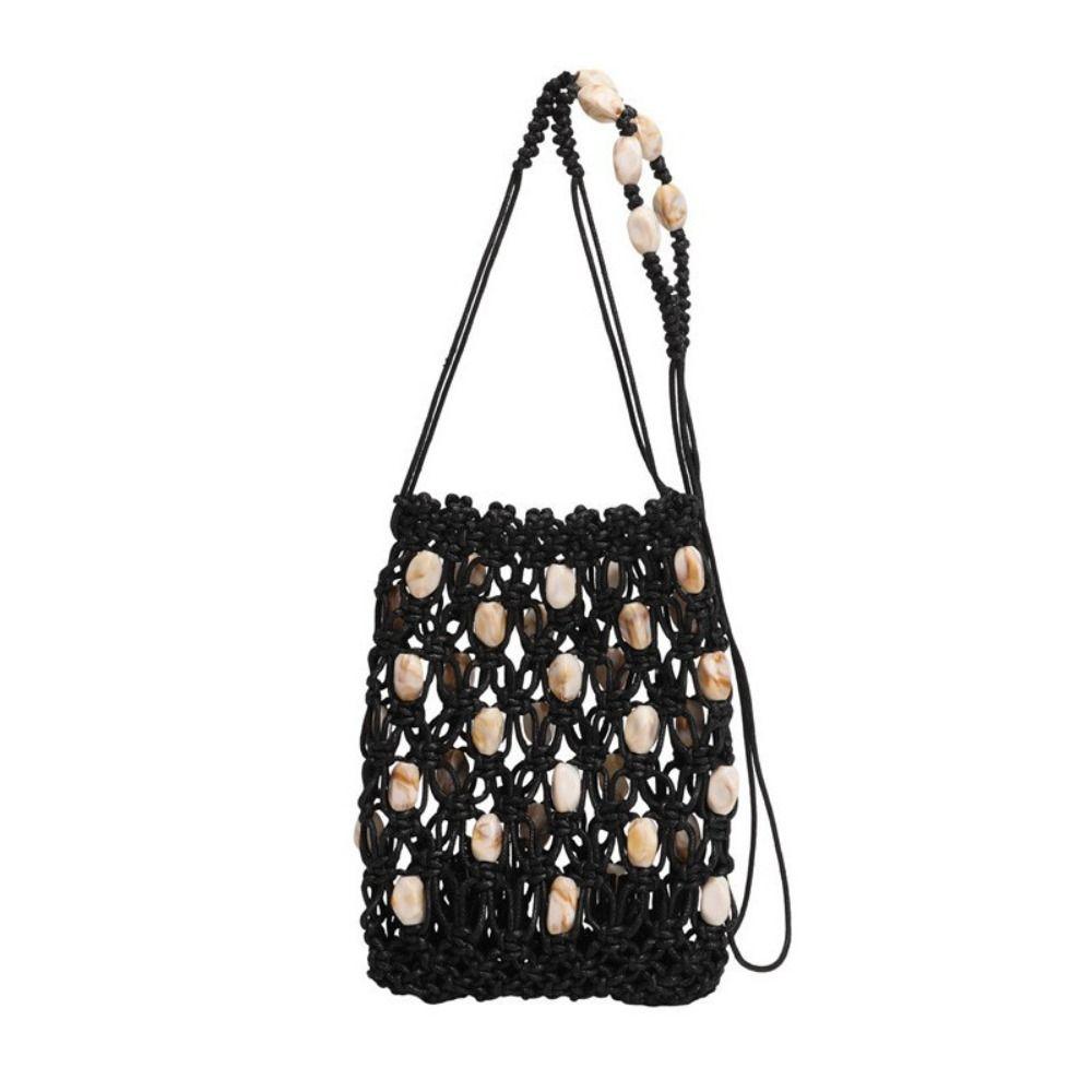 Borsa a tracolla vuota per telefono Borsa intrecciata all'uncinetto fatta a mano di grande capacità Borsa casual leggera con perline per vacanze al mare