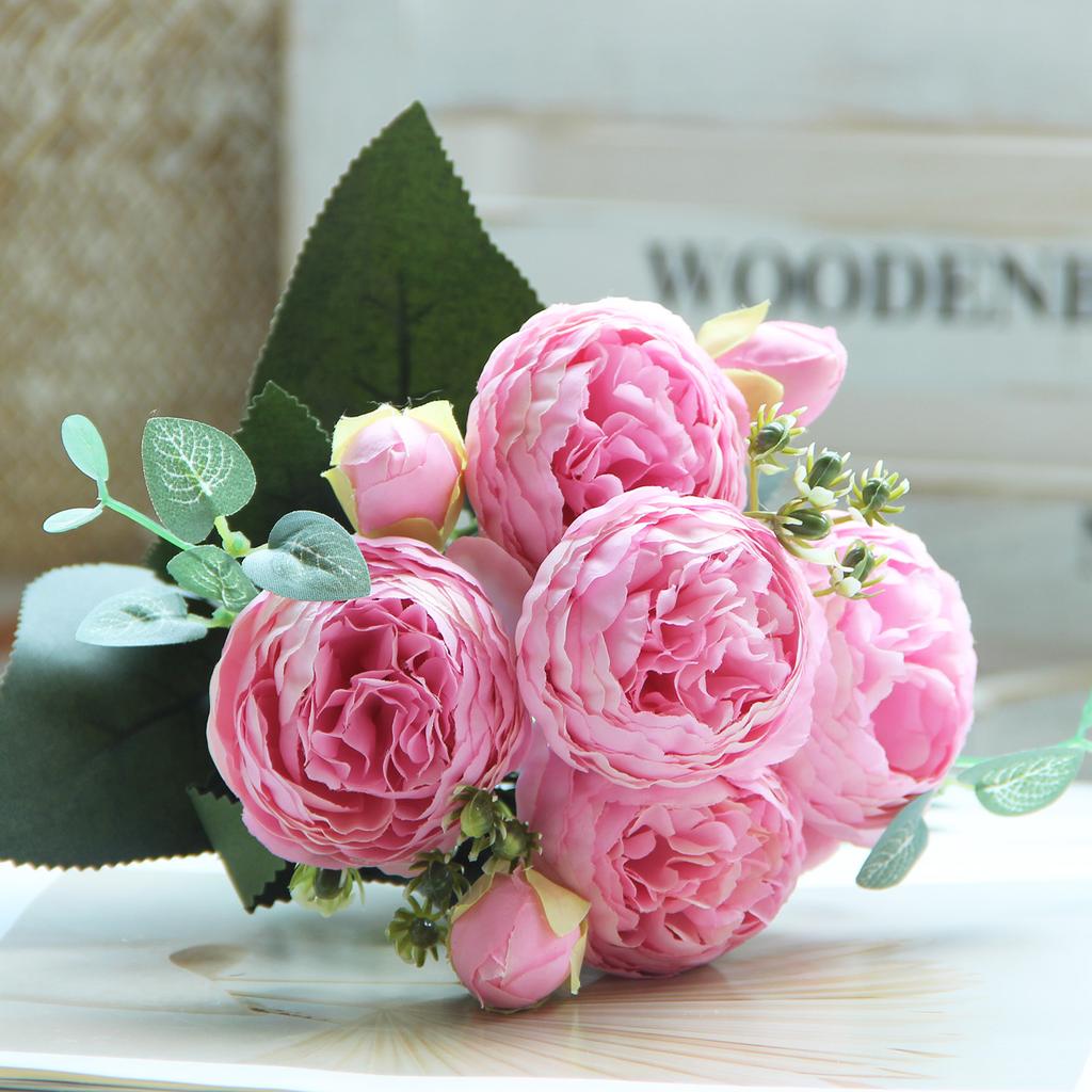 Faux Rose Bouquet Artificial Flowers for Home Wedding Decoration - Lifelike Silk Floral Arrangement for Vase Centerpiece