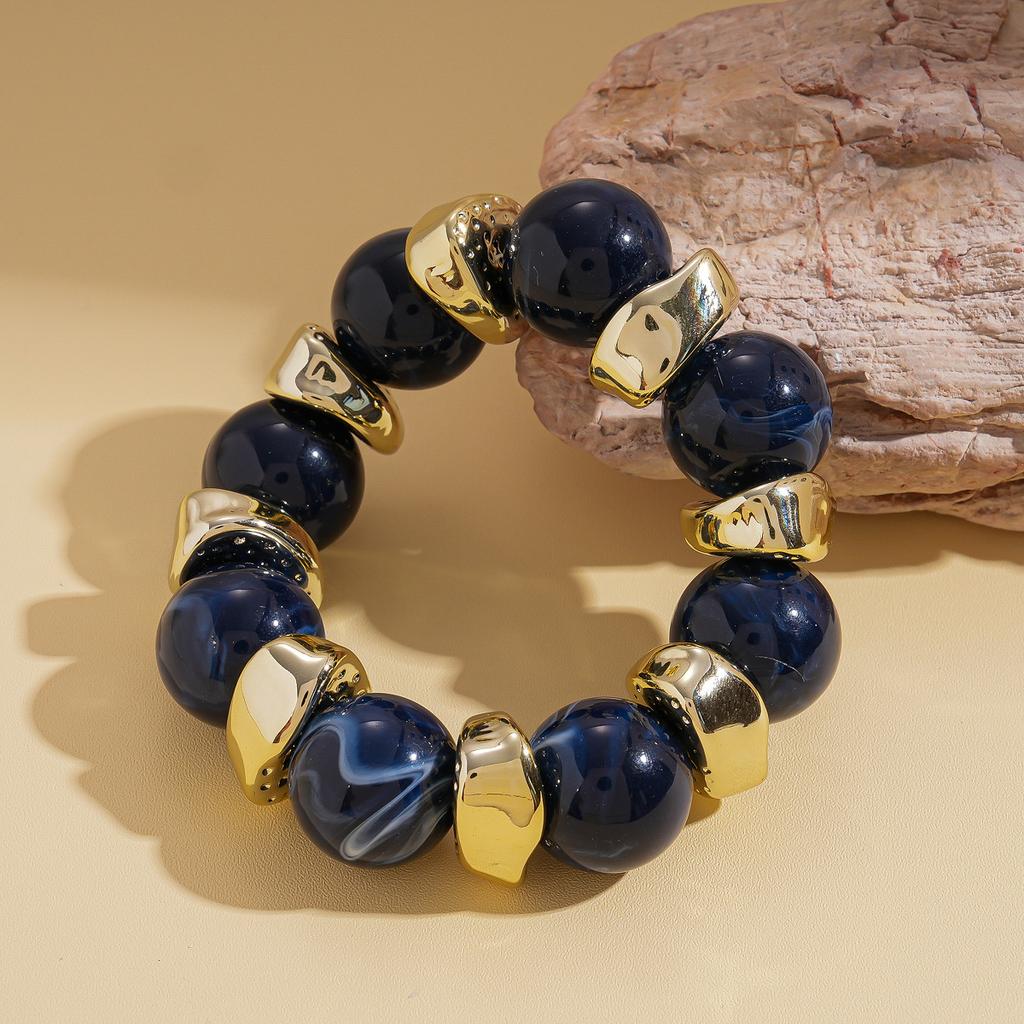 Acrylic Round Beaded Bracelet Irregular Geometric Metal Splicing Bangle for Women Imitation Stone Chain Bracelet Accessories