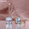 PATAYA Rose Gold Color Italian Craft Light Blue Artificial Zircon Earrings