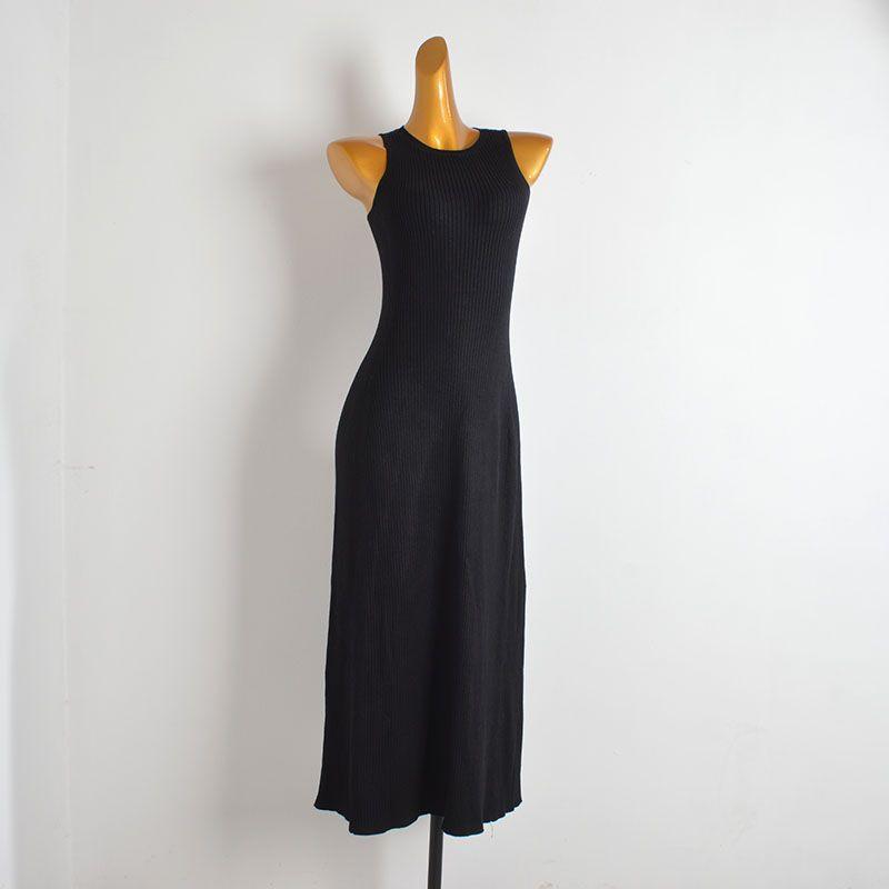 Spring and Summer Simple New Round Neck Knitted Dress Women Clothes Waist Hugging Slimming Sleeveless Vest Long Dress