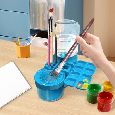 6-in-1-Pinselreiniger, für Künstler, Lehrer, Kinder, Pinselhalter, Palette, Wasserzirkulation, Pinselreiniger, tragbares Malwerkzeug