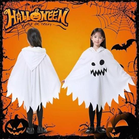Buoniganuo Halloween Costume Kids Fluorescent Effect Ghost Cloak 3-Piece Set Glow-in-the-Dark Tattoo Stickers Devil Witch Cosplay Children Performance