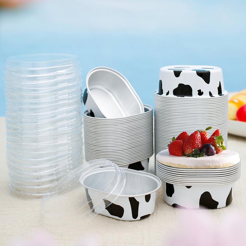 100Pcs 68Ml Aluminum Foil Oval Non-Stick Baking Cups Cake Containers With Clear Lids Heat Resistant For Cakes