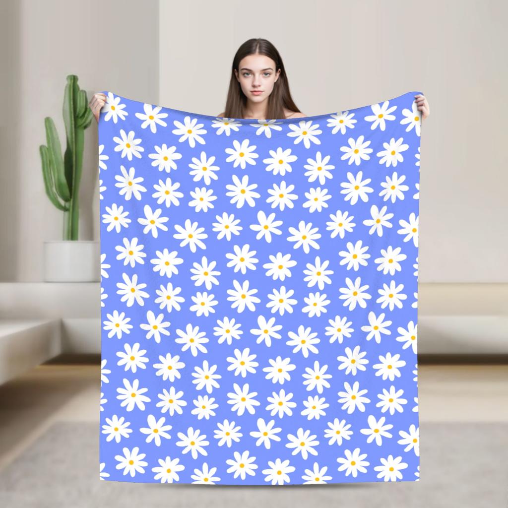 Daisy Floral Pattern Blankets Spring  Warm Cozy Throw Blanket For Adults Girls Living Room Flannel Bedspread Bed Cover