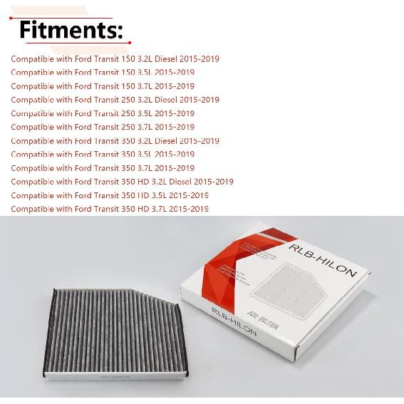 RLB-HILON Cabin Air Filter Compatible With Ford Transit 150 250 350, For 2015 2016 2017 2018      Year, For BK21-18D543-AA