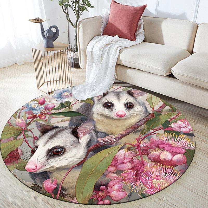 Opossum pattern round rug,Carpet Rug for Living Room Bedroom Playroom ,Non-slip Floor Mat,Holiday Gifts and Birthday Gifts.