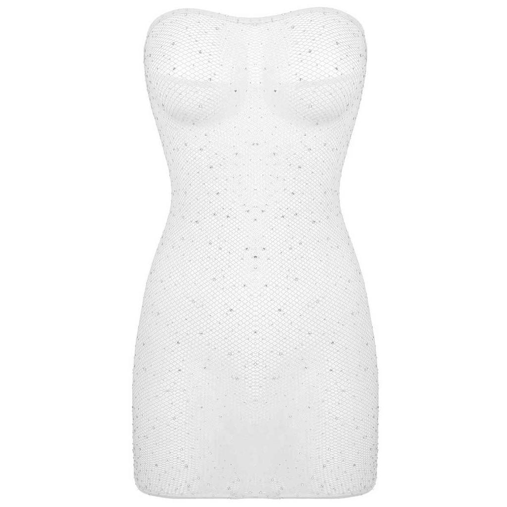 Robe Tube transparente Sexy pour femmes, Mini robe moulante avec strass brillants