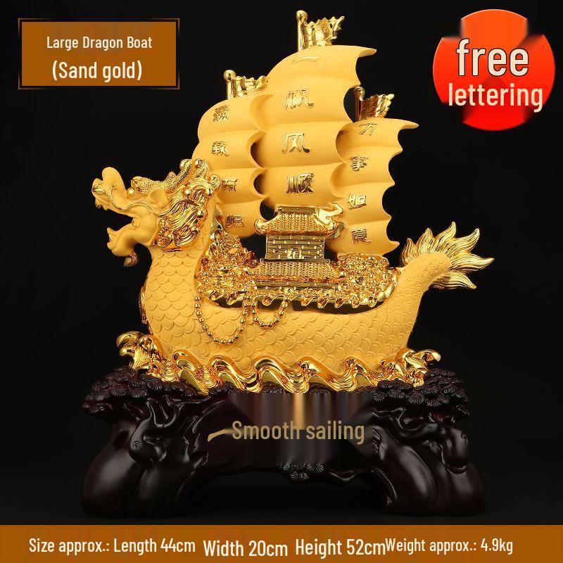 Large Gold Sailboat Ornament for Living Room, Entryway, or Office - Attract Wealth & Ideal for Housewarming or Opening Gifts