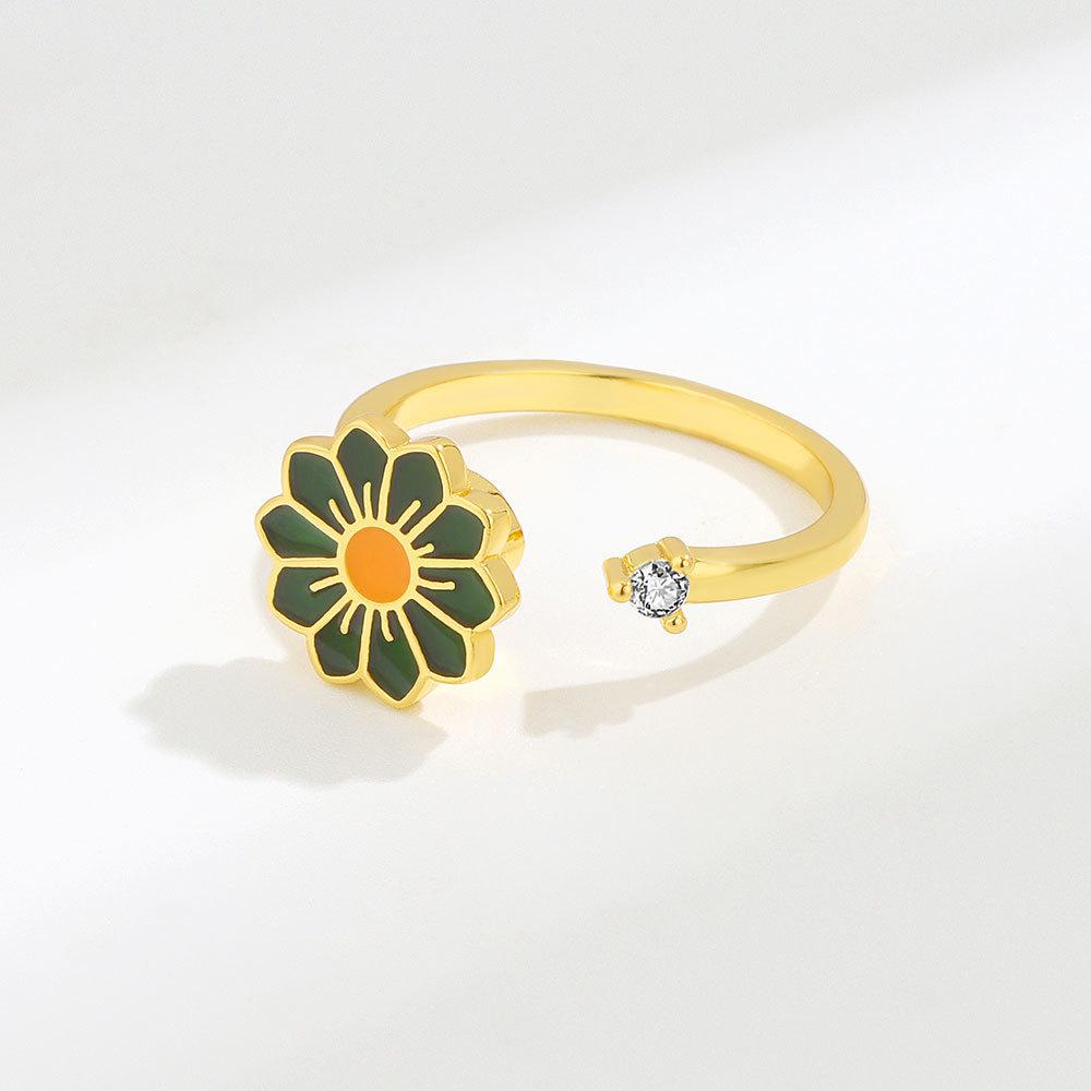 Floral Ring Womens Adjustable Copper Geometric Design For Spring Fashion Accessory