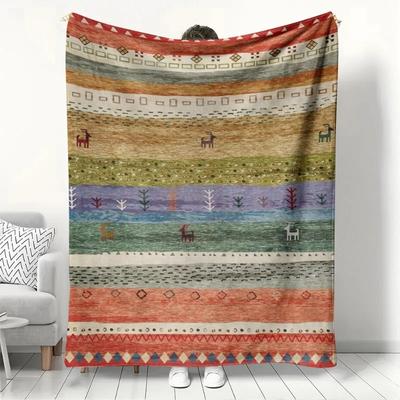 Ethnisch Stammesmuster Decke Boho Tier Hirsch Warm Gemütlich Weich Flanell Überwurfdecke für Sofa Couch Bett Heimdeko Ganzjahres