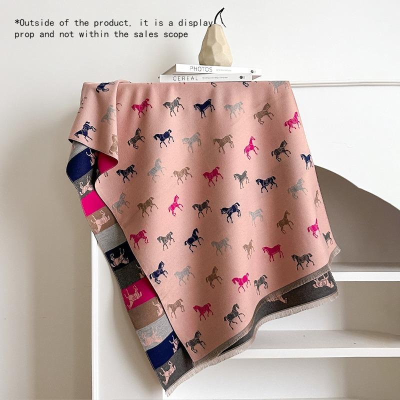 

Imitation Cashmere Scarf Autumn and Winter New Warm Double-sided Cute Cartoon Color Matching Thickened Scarf Winter Accessories 185X65CM розовый