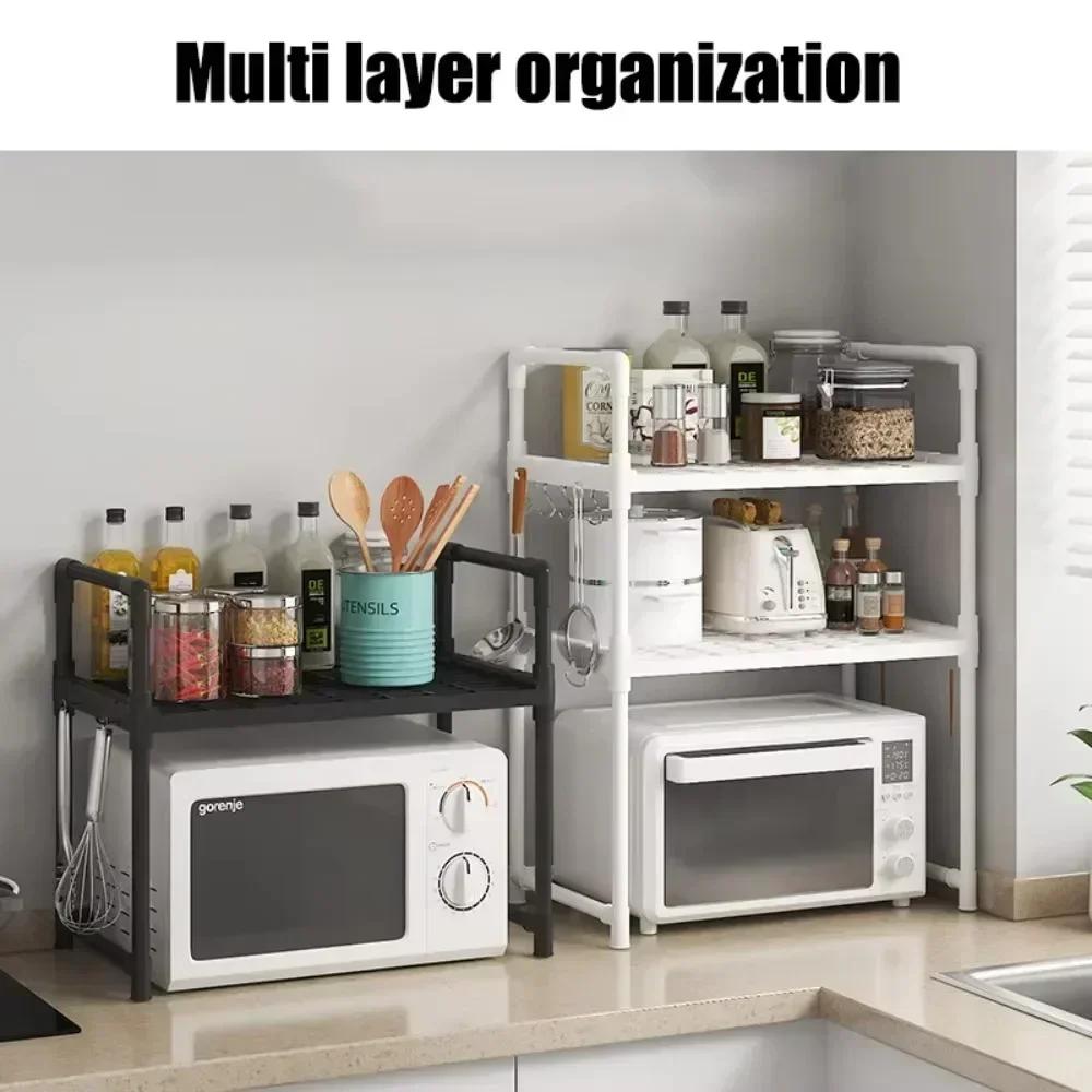Kitchen Retractable Microwave Shelf Multi-layer Rice Cooker Oven Thickened Countertophousehold Seasoning Holder Storage Artifact
