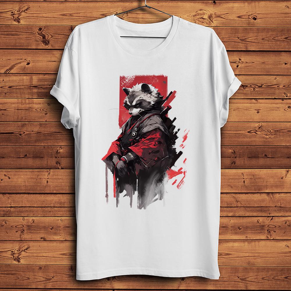 Vintage Samurai Raccoon SwordsUnisex Warrior Funny T Shirt Unisex Casual Short Sleeve TShirt Unisex Streetwear Tee Breathable Print