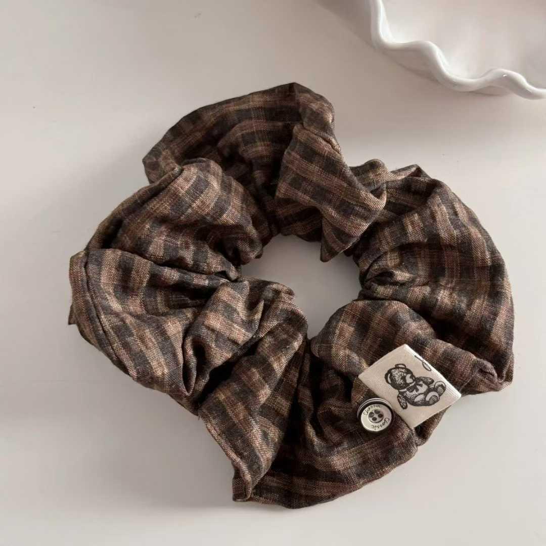 Korean Style Plaid Scarf Hair Tie for Women - Simple Temperament Square Ponytail Accessory