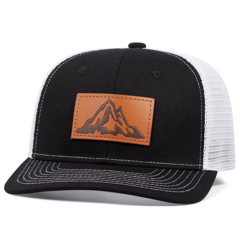 Fashion Men's Mountain Leather Label Mesh Hat Adjustable Street Dance Baseball Hat Summer Unisex Fisherman Fishing Hat Truck Cap