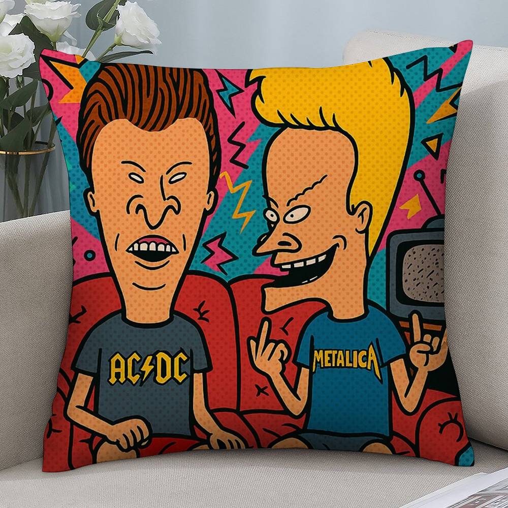 Funny B-Beavis and BUTT-HEAD Pillow Case Short Plush Double-sided Print Square Throw Pillow Covers Sofa Home Cushion Decor