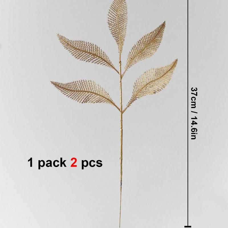 Gold Artificial Leaf Sticks Fake Plants Golden Plastic Leaf Fake Rose Leaves Faux Plant Bushes Artificial Plants for Indoor Outdoor Home