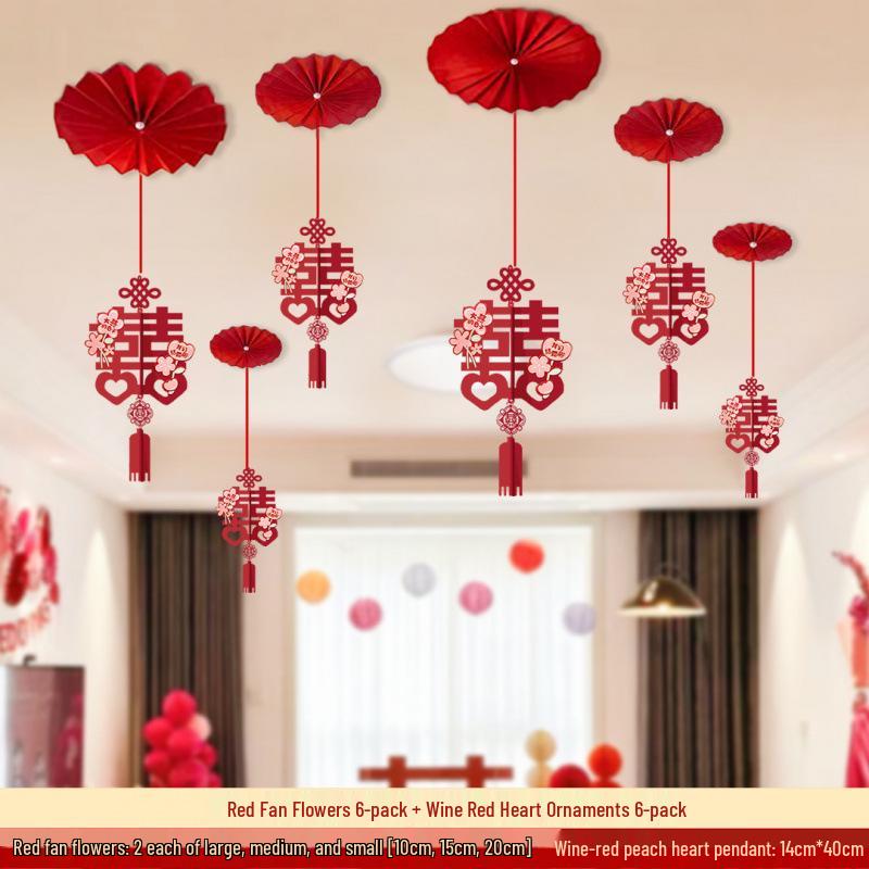Double Happiness Wedding Hanging Decorations for Living Room, Bride's Bedroom, and Groom's Master Bedroom